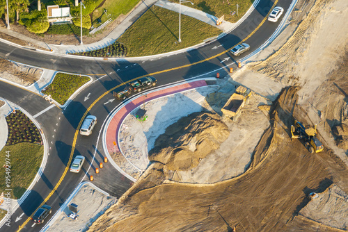 Картината върху платно Aerial view of busy American highway road under construction