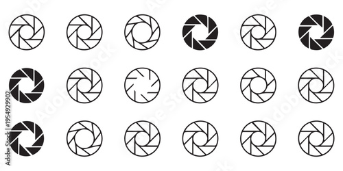 Camera Aperture and Shutter Icon Set - Photography Lens Diaphragm Symbols