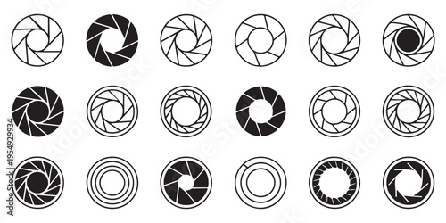 Collection of 18 Camera Shutter and Aperture Iris Diaphragm Icons