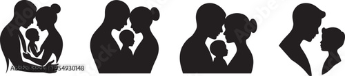 Family silhouette collection, father, mother and son, parents and children symbol on white background.
