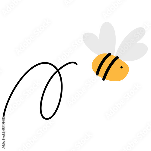 Flying bee with flight path trail, cute vector character movement