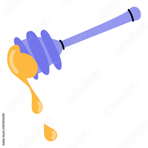 Honey dipper with dripping yellow honey, vector graphic element