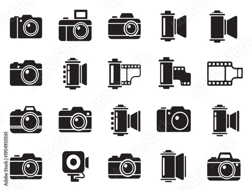 A collection of various camera icons