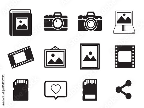 A collection of black and white photography icons