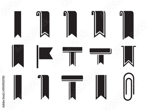 A collection of various black pennant flags and ribbons