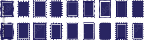 Rectangle shapes silhouette collection with decorative borders ,  zig zag edge tags, labels, stamps, on white background.