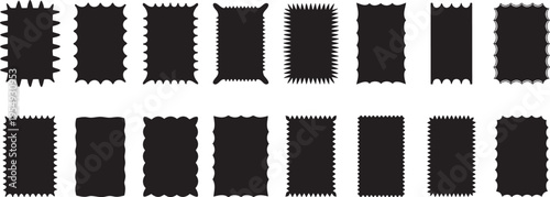 Rectangle shapes silhouette collection with decorative borders ,  zig zag edge on white background.