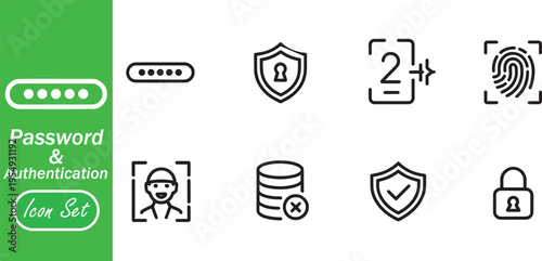 Biometric 2-Step Authentication and Database Error Icon Set - Cyber Security, User Login, and Data Privacy Symbols