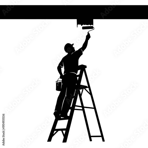 A man in silhouette painting a wall with a roller