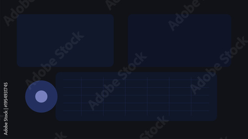 Dark monitoring interface background with indigo matrix grid, floating modules and elegant abstract dashboard composition for admin use