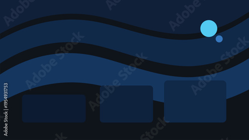 Abstract dark dashboard background with diagonal wave fields, floating panels and vivid cyber blue geometry for modern analytics platforms