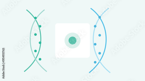 Abstract medical interface background with DNA inspired ribbons, molecule nodes and elegant biotech composition for healthcare technology products