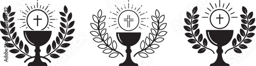 Chalice cup silhouette collection, christian art religious symbol for logo on white background.