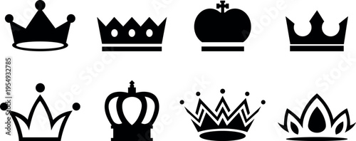 Collection of different royal crown logos and icons