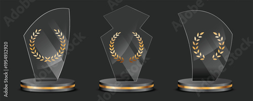Glass transparent award trophy collection for champion design template.