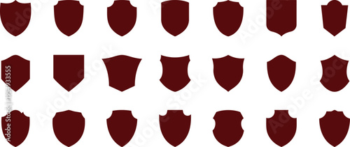 Dark brown medieval shield shape silhouette collection, shield symbol vetor arts, police badge shape on white background.