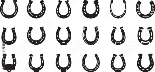 Horseshoe cups silhouette collection, luck symbol horseshoe shapes on white background.