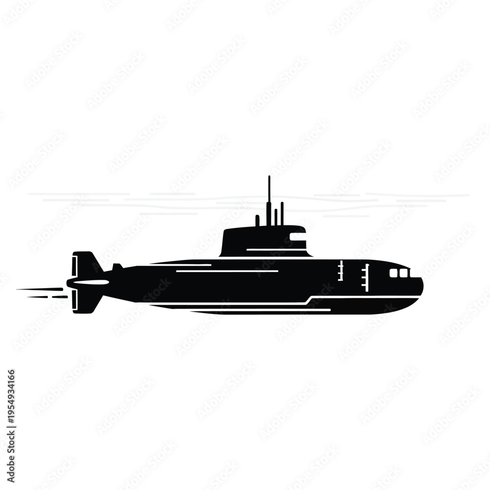 Fototapeta premium Black silhouette of a submarine underwater 1.
