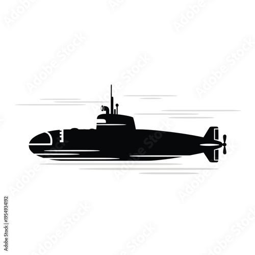 Black silhouette of a submarine underwater.