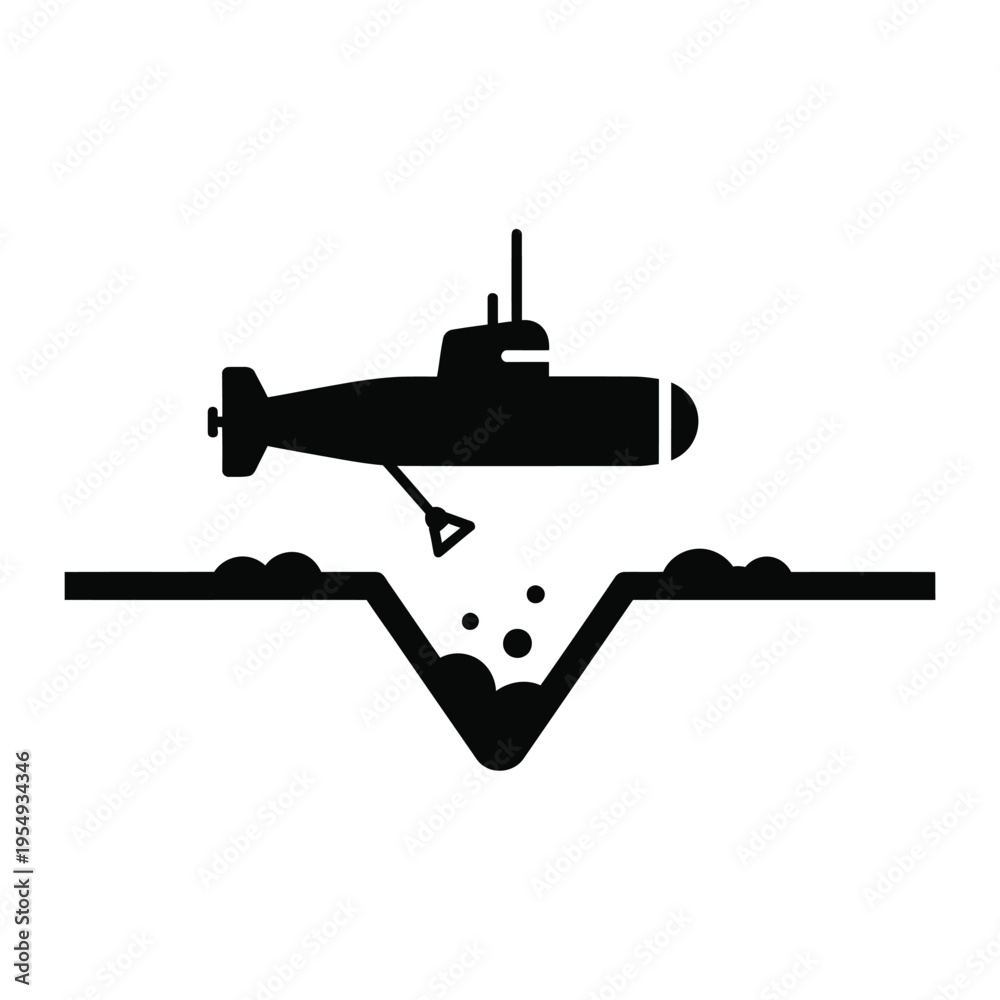Fototapeta premium Submarine digging a trench in the ocean floor.