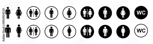 Toilet icon set. Male and female restroom. WC icons set. Vector Illustration