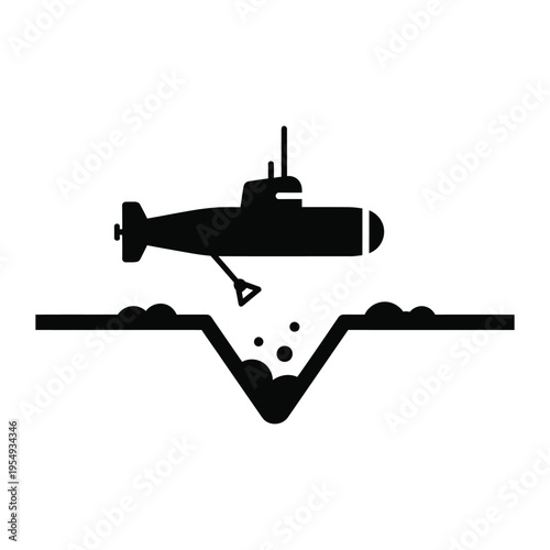 Submarine digging a trench in the ocean floor.