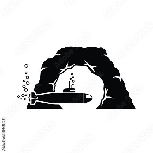 Submarine exploring an underwater cave.