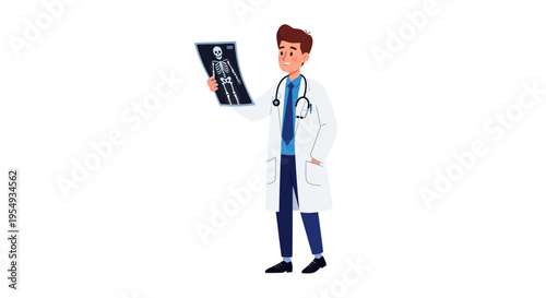 Illustration of a doctor examining an X-ray in a white lab coat.