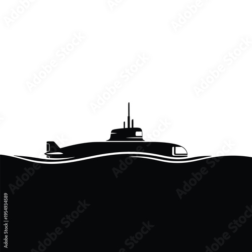 Submarine silhouette on water surface 1.