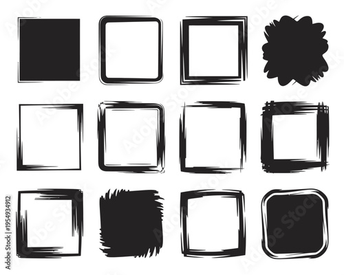 Mixed frame and splash set, abstract square borders with ink blot for creative workshop flyer, portfolio cover, modern vector design