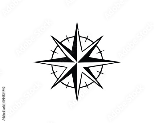 Large compass star emblem for navigation design, eight point direction symbol, nautical travel logo, map marker graphic, adventure explorer theme