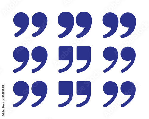 Blue quotation marks icons, punctuation symbol pack, social media quote template, marketing post design, webinar promo, motivational message graphic, vector