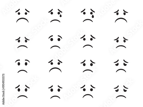 A collection of various frowning faces