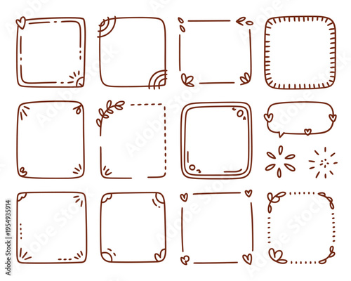 Rustic hand drawn frames pack, vintage border squares, scrapbook decoration elements, wedding stationery accents, editable vector for cards