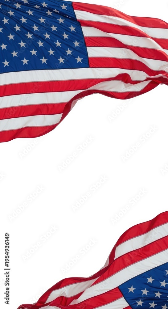 Fototapeta premium Waving american flags on white background