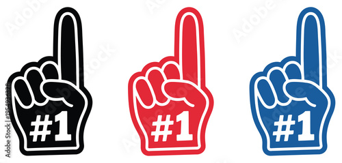 Foam finger hand icon for sports fans, number one gesture symbol for team support, cheering fan graphic design, simple hand sign, isolated vector illustration.