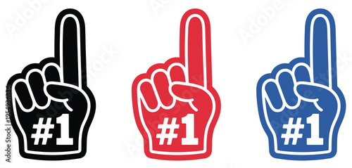 Foam finger hand icon, showing number one gesture for sports fans and team support, simple fan symbol design, cheering hand graphic, isolated vector