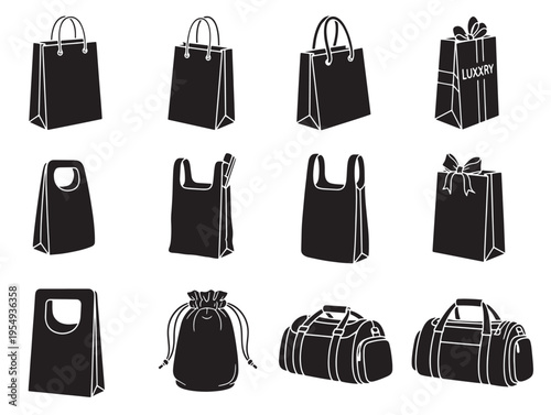 A collection of various black bags