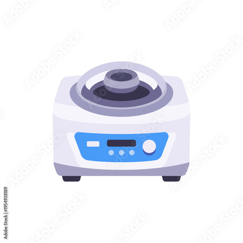 white blue centrifuge, laboratory equipment, colorful vector flat style illustration