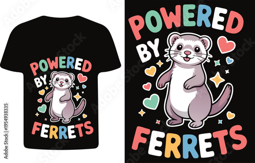 Cute ferret graphic design on a black t shirt mockup