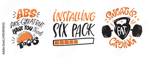 Cute hand drawn doodle lettering quote about sport, ABS. Lettering for t-shirt design, mug print, bag print, clothes fashion. 100% hand drawn vector image.
