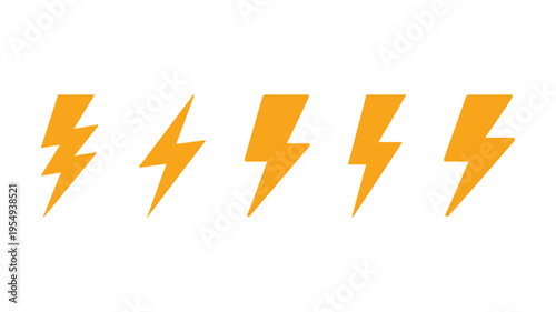 Lightning bolt icon collection, flat vector style featuring electric power flash symbols, simple energy graphics, clean isolated design elements for apps, UI, and branding use.