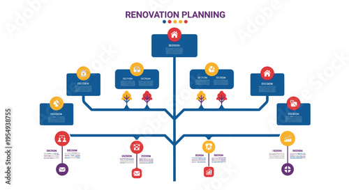 Home Renovation Planning Flowchart with Icons and Steps