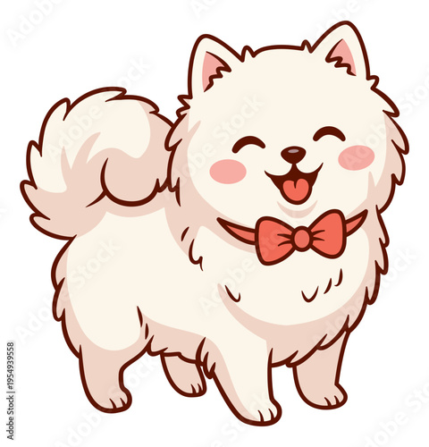 Japanese spitz dog cartoon illustration. Happy playful standing dog clipart.