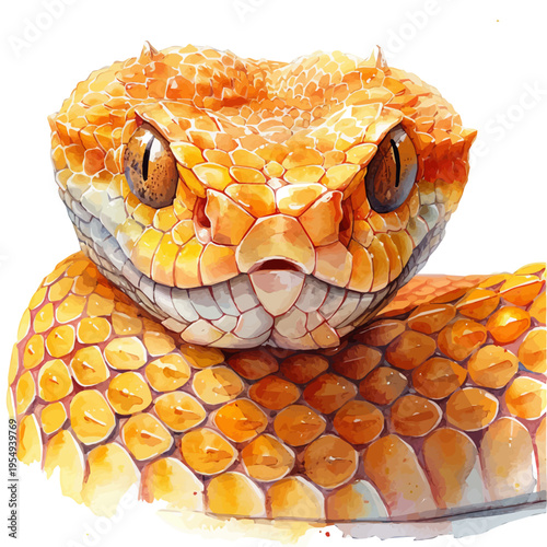 Desert Horned Viper, clipart watercolor vector with gentle, isolated on a white background.