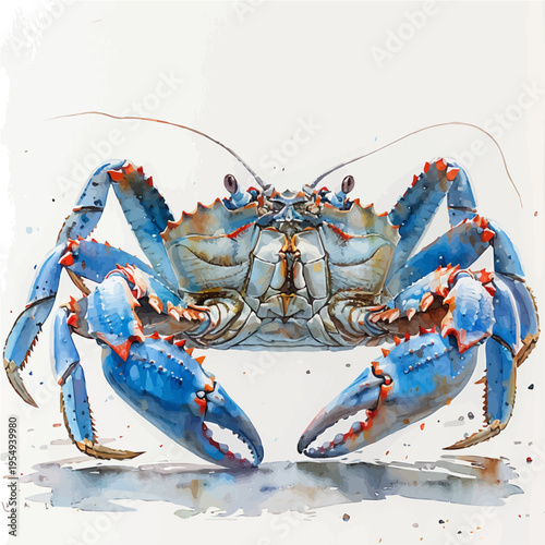 Crab, clipart vector in watercolor style with flowing brushwork, isolated on a white background.