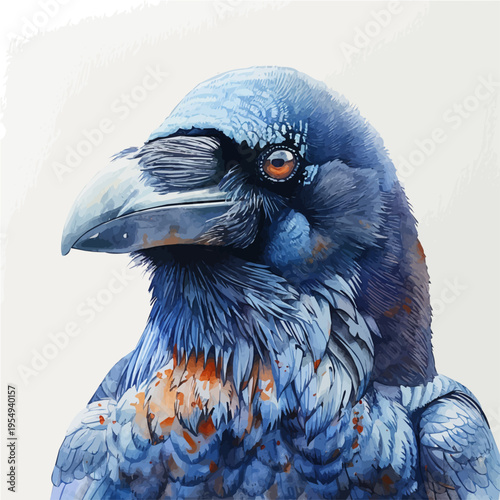 Common Raven, clipart vector in watercolor style with flowing brushwork, isolated on a white background.