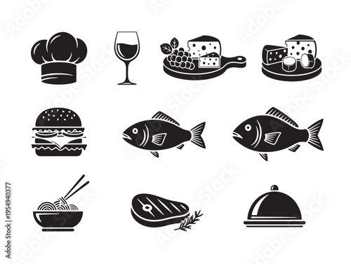 A collection of icons related to food and restaurant