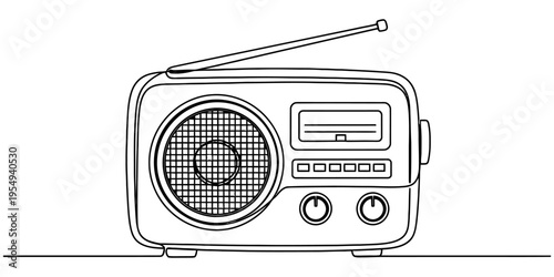 Minimalist Continuous One Line Drawing of Retro Vintage Portable Radio