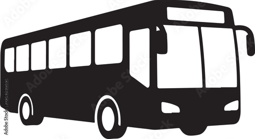 Simple silhouette of a city transit bus with large windows on a transparent background